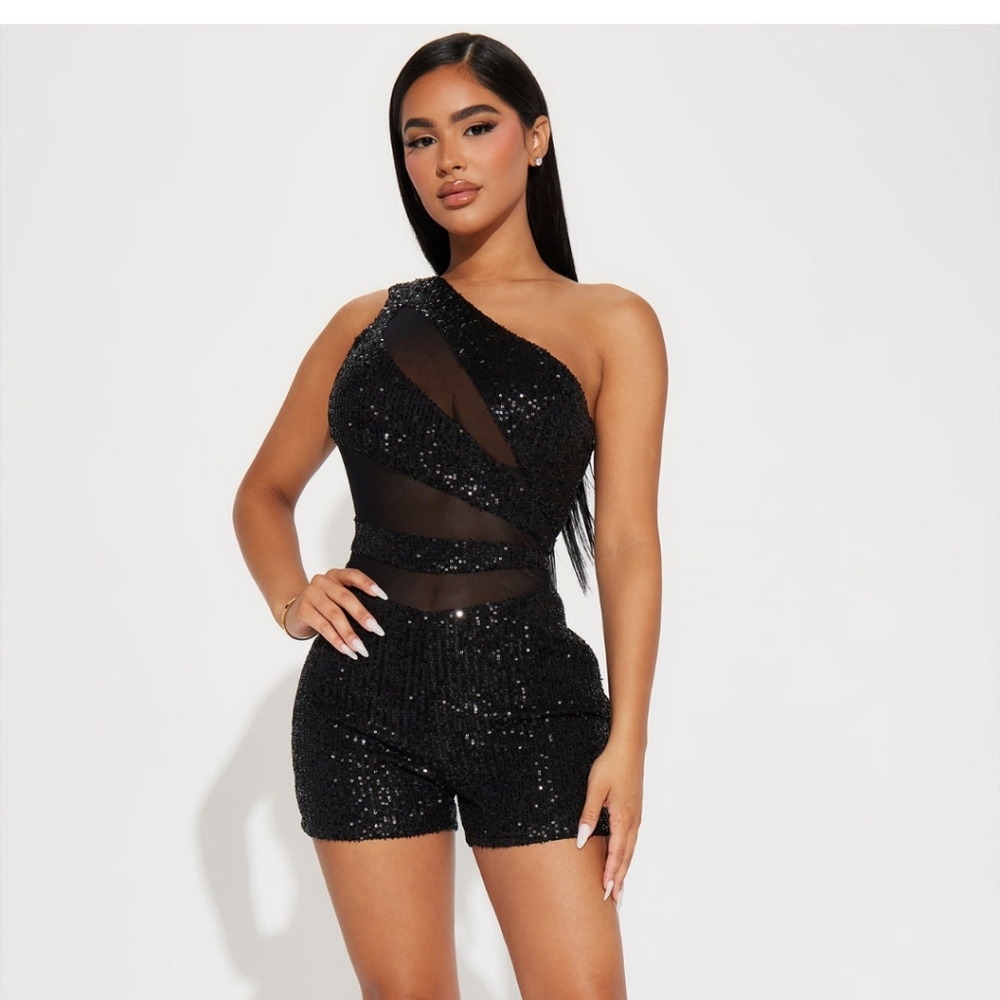 Fashion Nova Black Sequin Romper